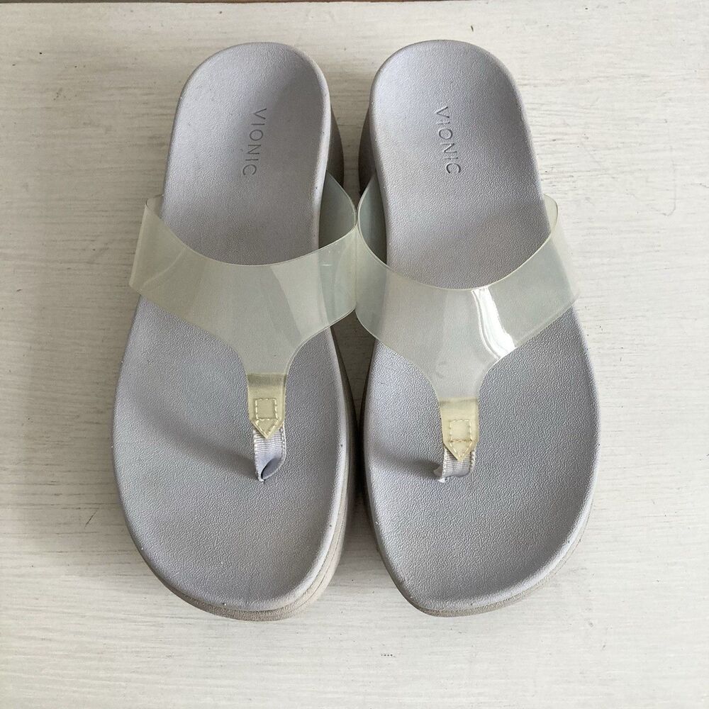 Vionic Sandals Womens Size 8 Luminous Casual Comfort Slip On Thong Wedge Gray